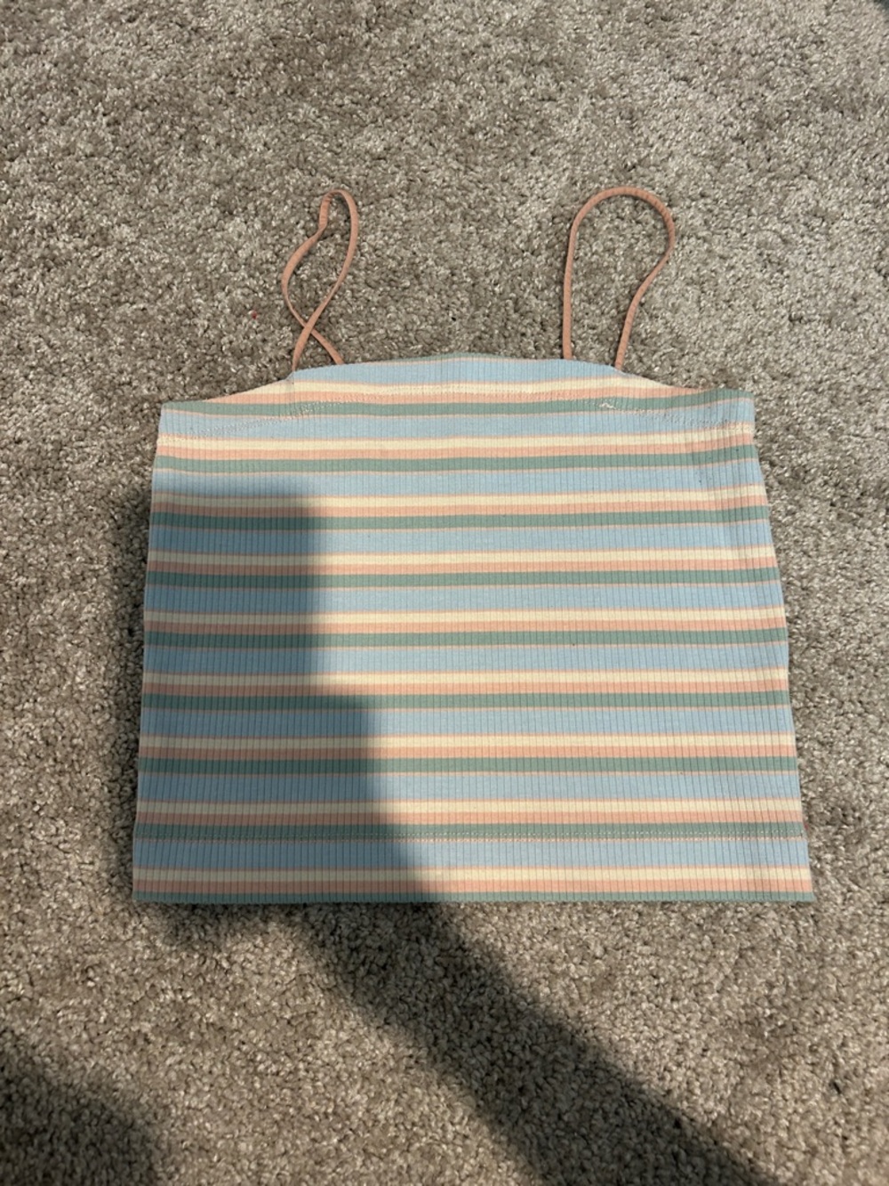 American Eagle Outfitters Pastel Blue and Peach Striped Ribbed Crop Top